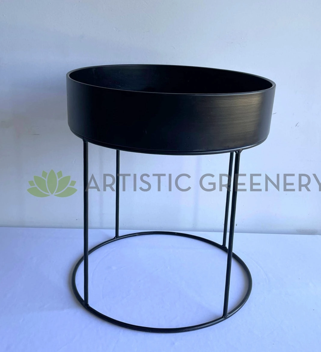 Metal Round Planter / Stand - Black 50cm (Product: MRPLANTER-S82)