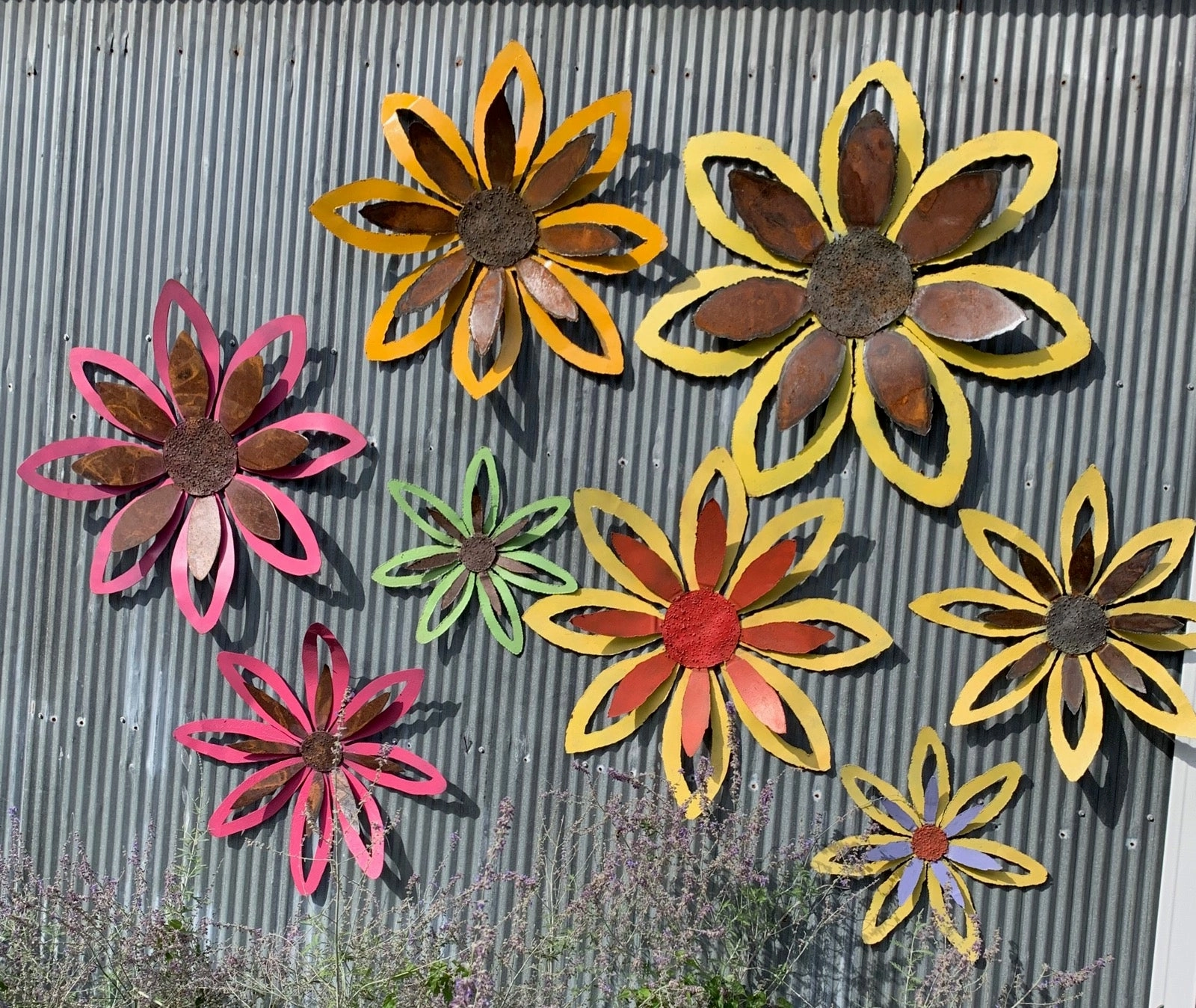 Metal Wall Flowers with Ring for Hanging on Back Set of 4