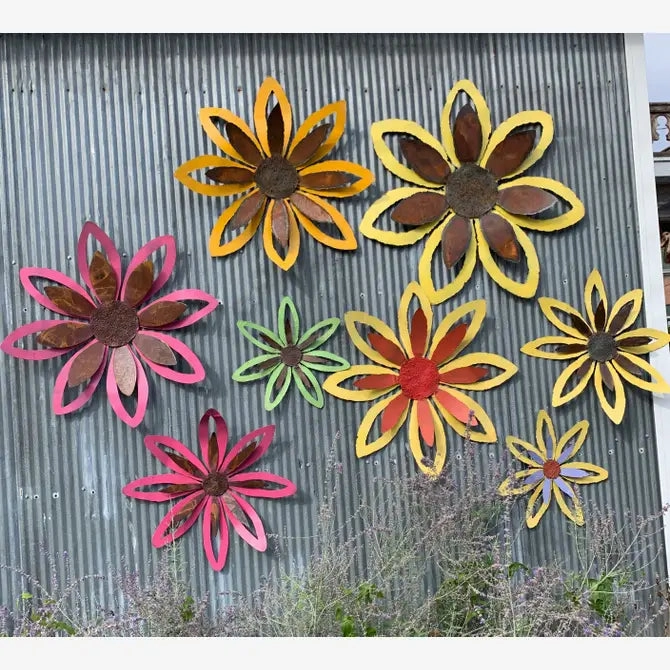 Metal Wall Flowers with Ring for Hanging on Back Set of 4