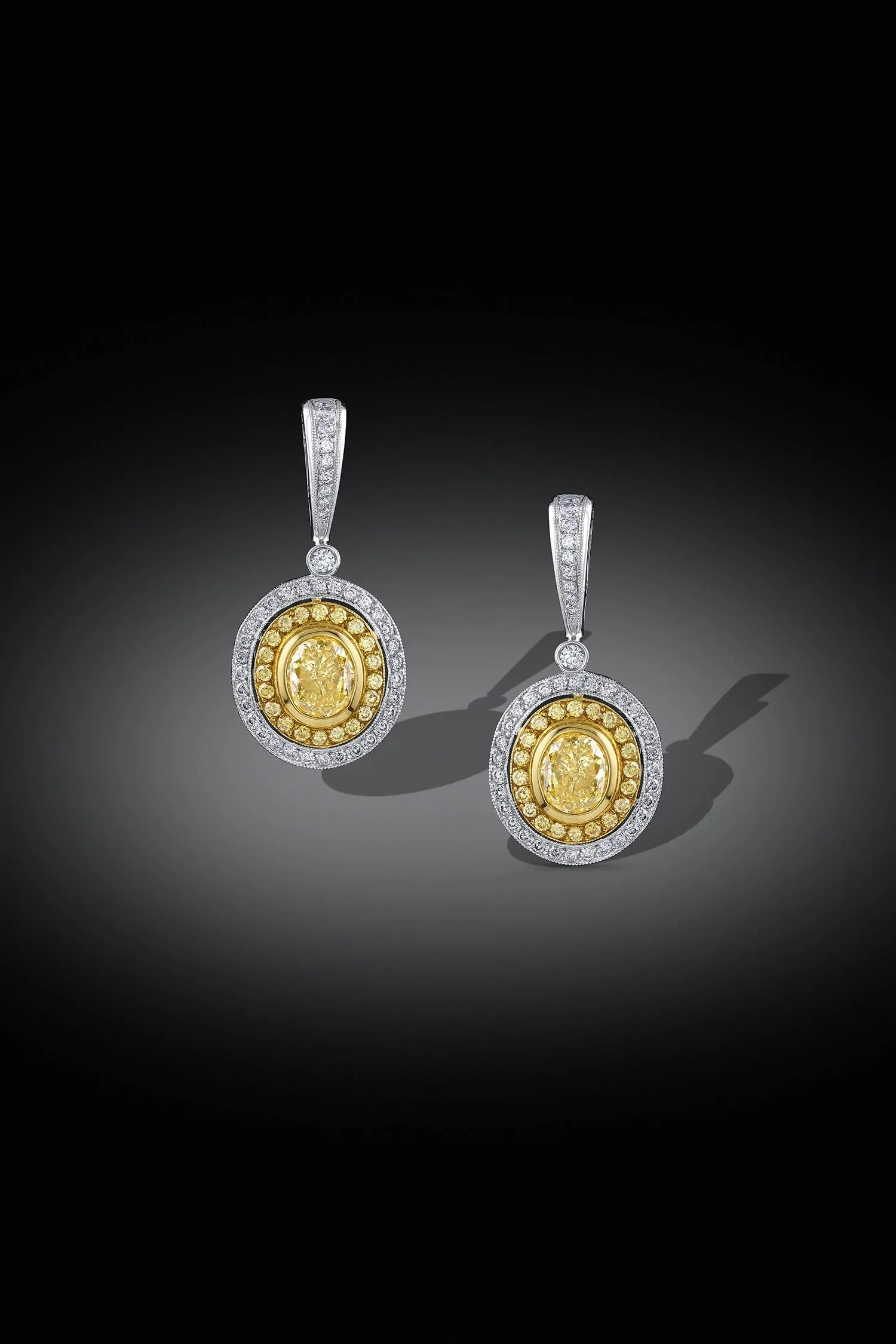??Michael Beaudry" 18k White Gold Fancy Yellow Drop Earrings, GIA Certified