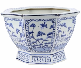 Mid Size Soft Blue Floral and Village Hexagon Planter plant seeds  
