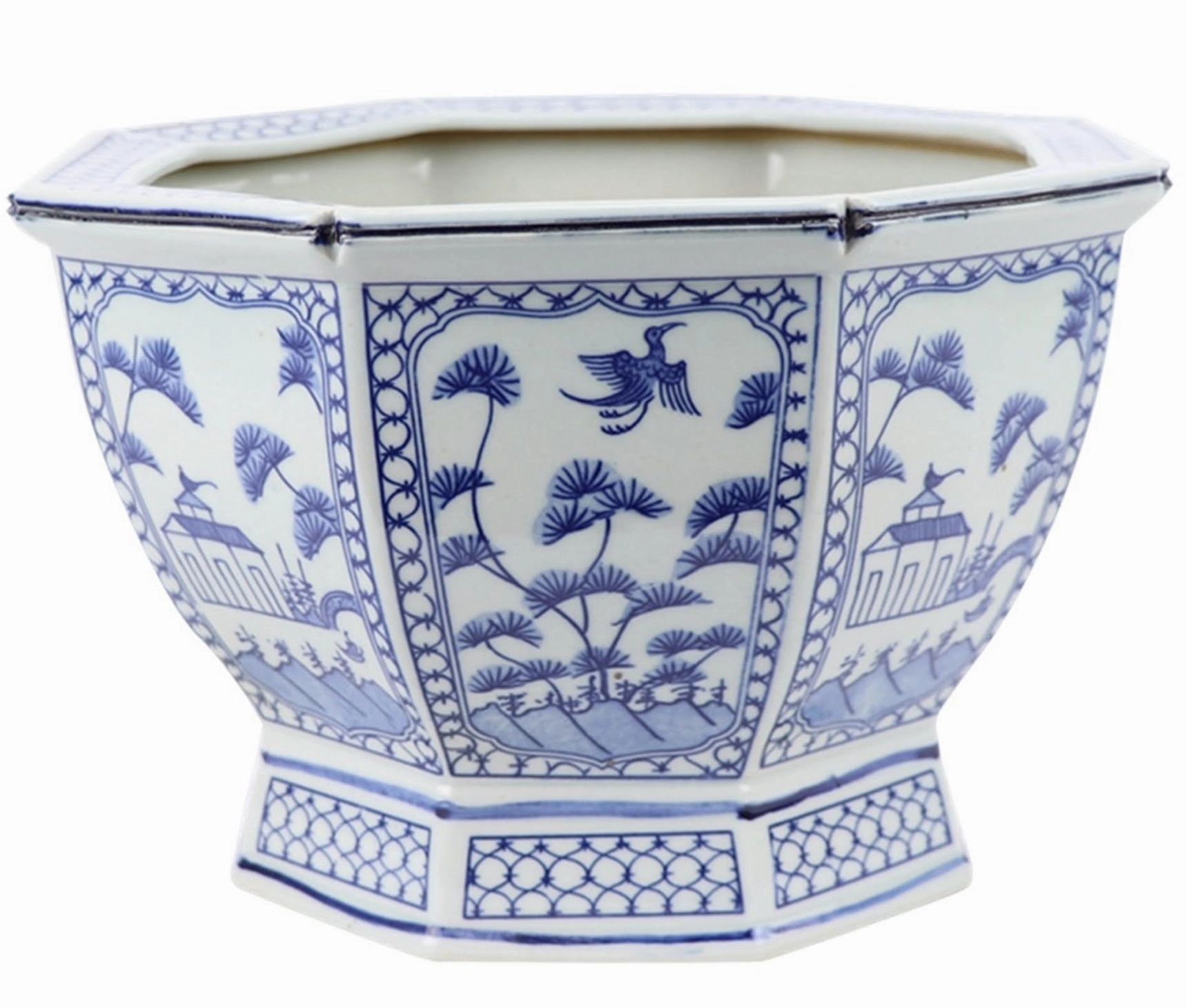 Mid Size Soft Blue Floral and Village Hexagon Planter plant seeds  
