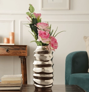 Mila Wave Silver Vase outdoor greenery  