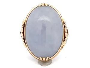 Mings Bluish Grey Oval Jade Ring in 14k Yellow Gold