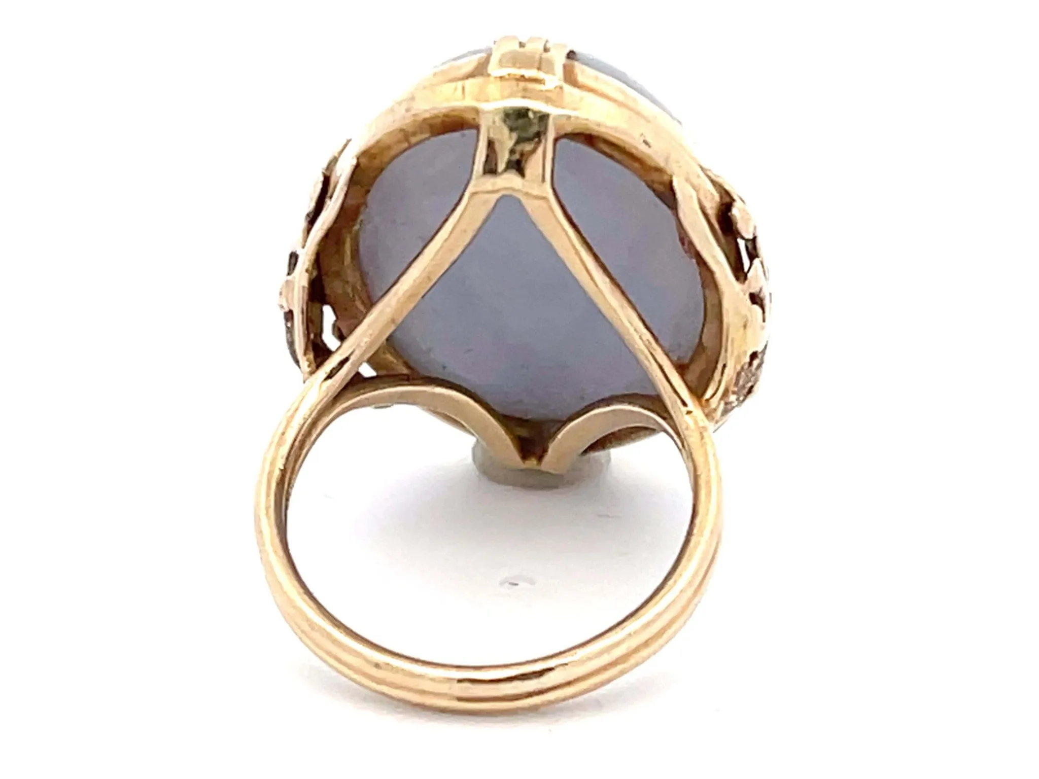 Mings Bluish Grey Oval Jade Ring in 14k Yellow Gold
