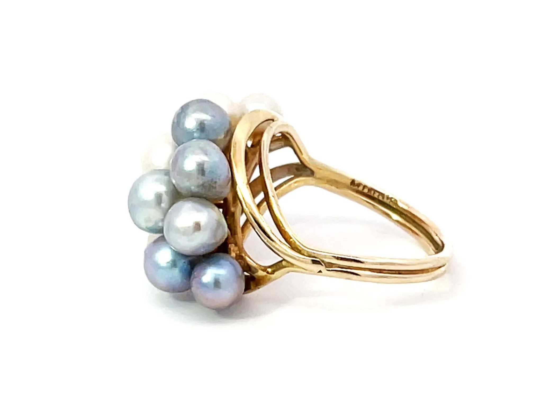 Ming's Hawaii Blue and White Pearl Ring 14k Yellow Gold
