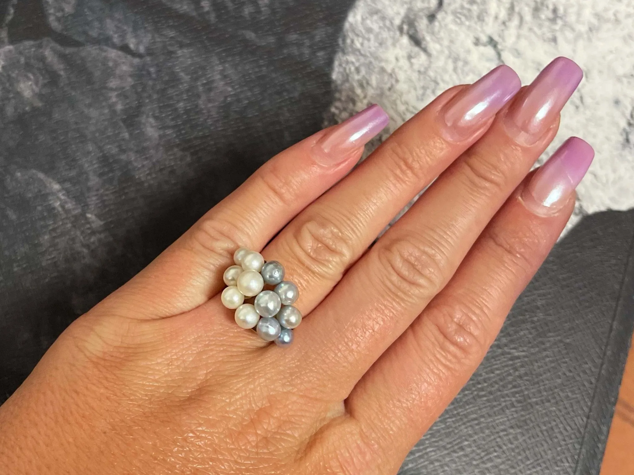Ming's Hawaii Blue and White Pearl Ring 14k Yellow Gold