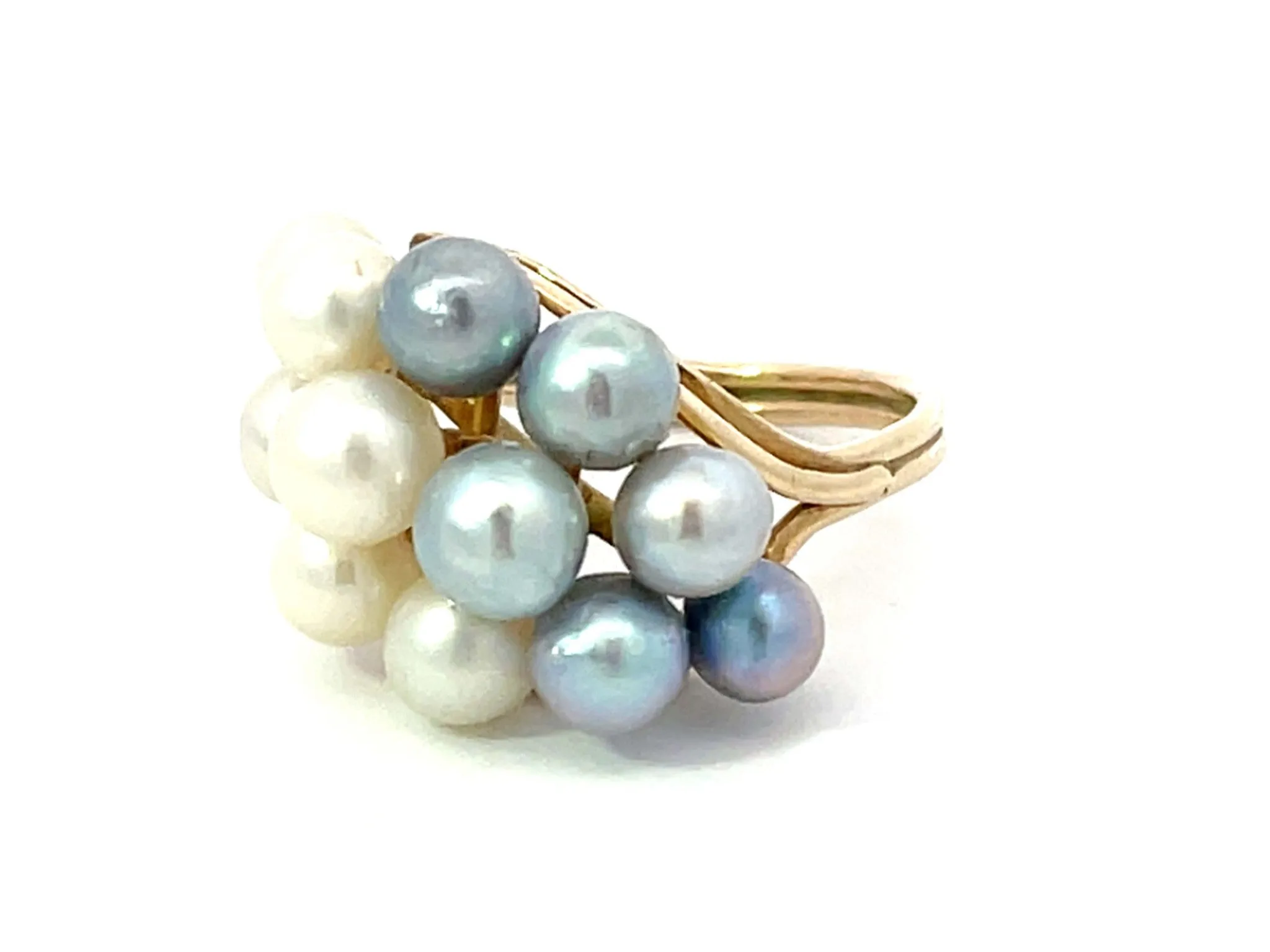 Ming's Hawaii Blue and White Pearl Ring 14k Yellow Gold