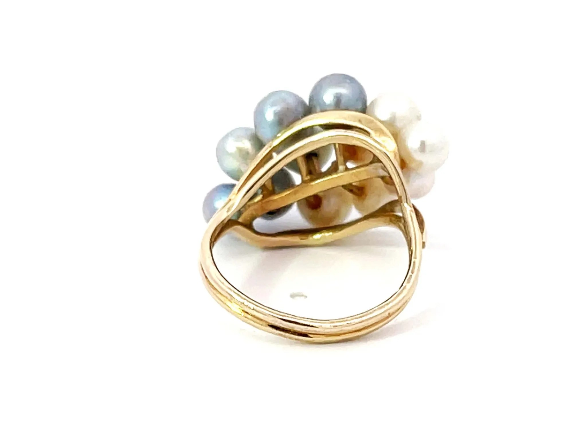 Ming's Hawaii Blue and White Pearl Ring 14k Yellow Gold