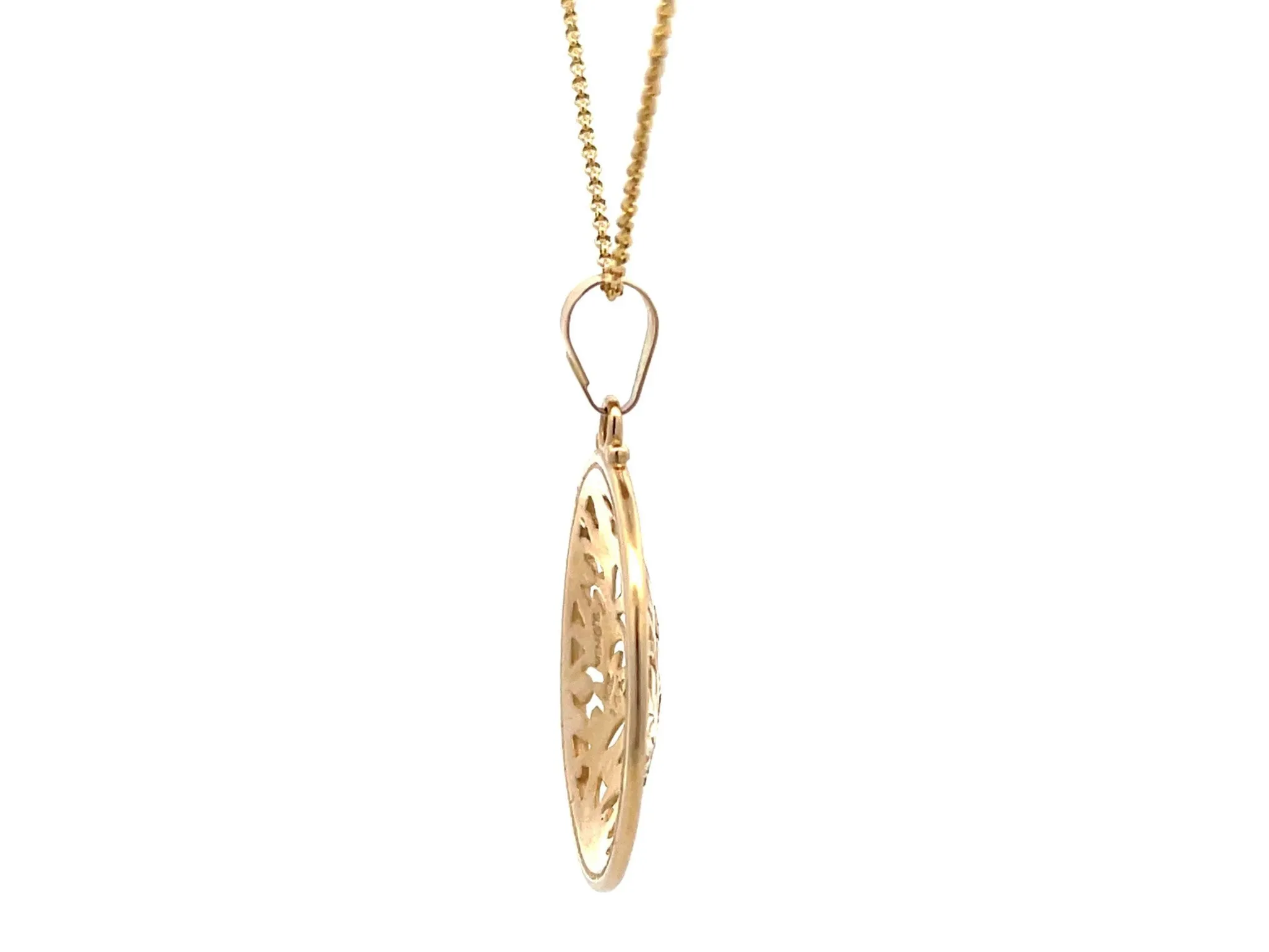 Mings Hawaii Long Life Round Pendant in 14k Yellow Gold with Chain