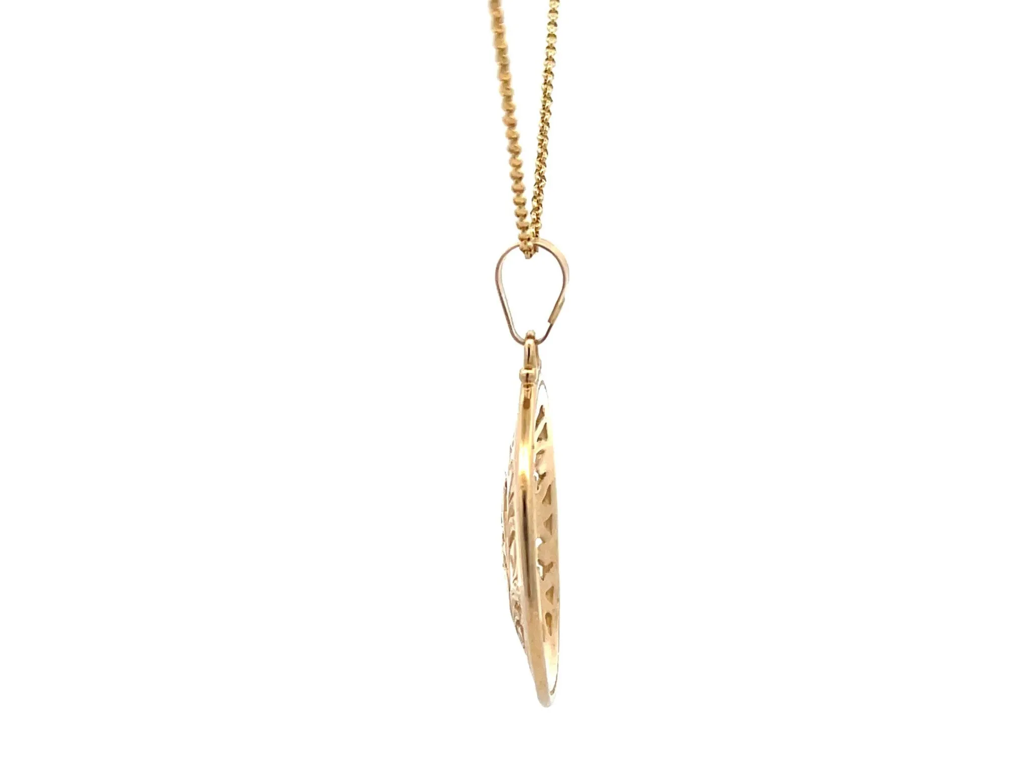 Mings Hawaii Long Life Round Pendant in 14k Yellow Gold with Chain