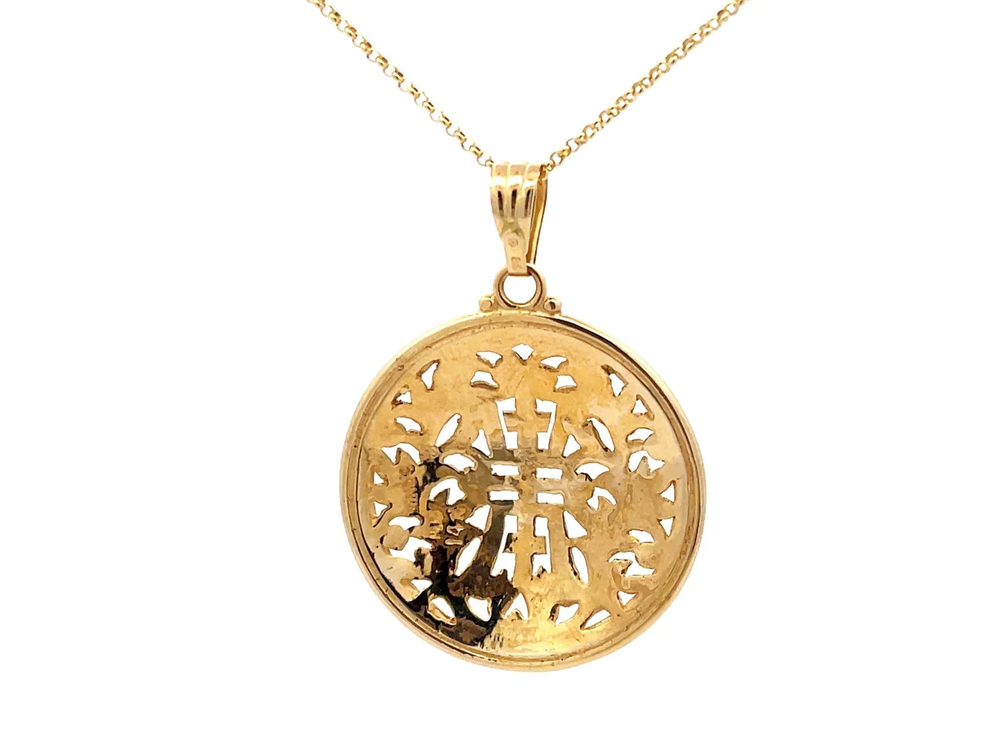 Mings Hawaii Long Life Round Pendant in 14k Yellow Gold with Chain