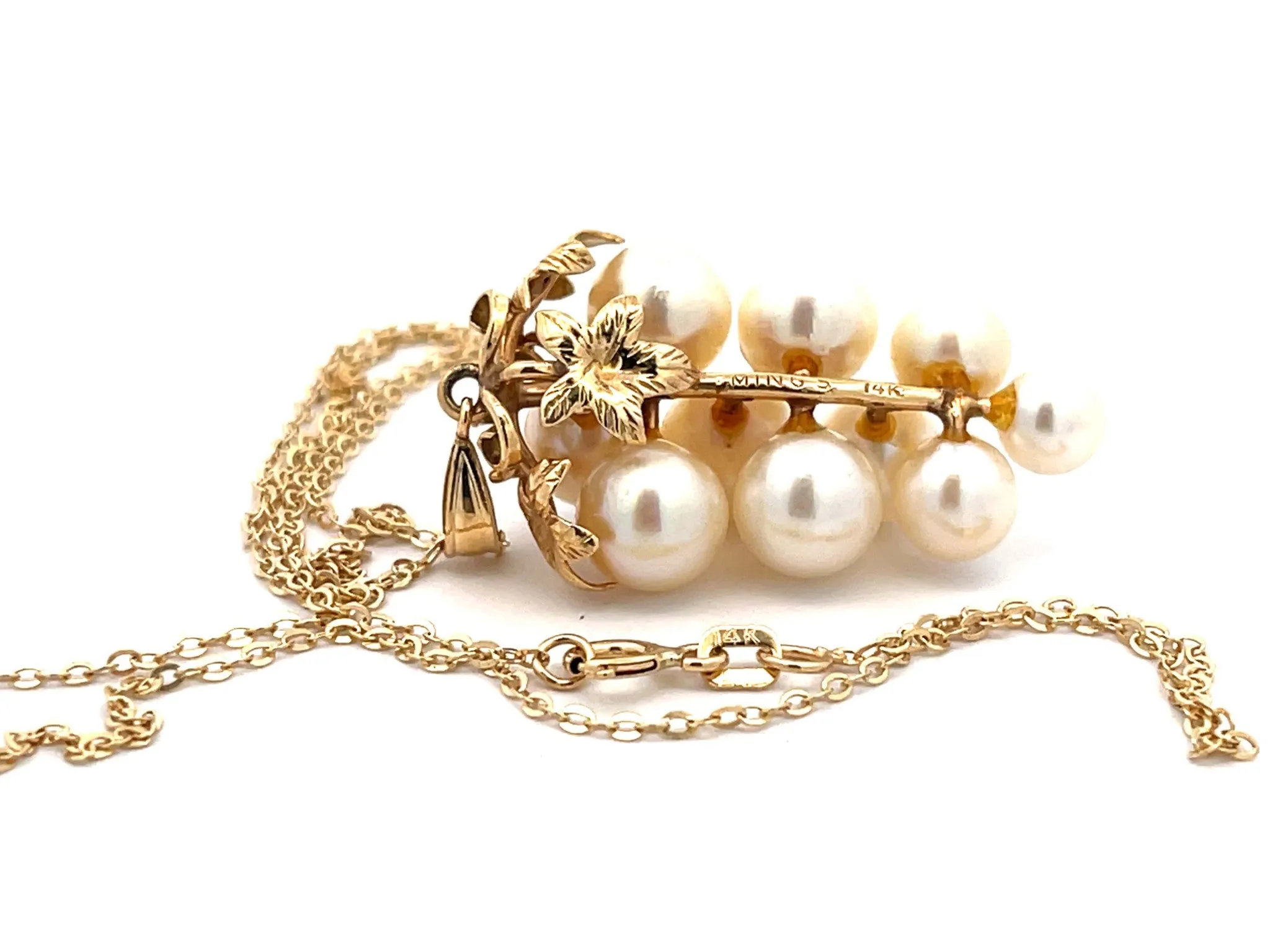 Mings Hawaii Pearl and Leaf Pendant in 14k Yellow Gold with Chain