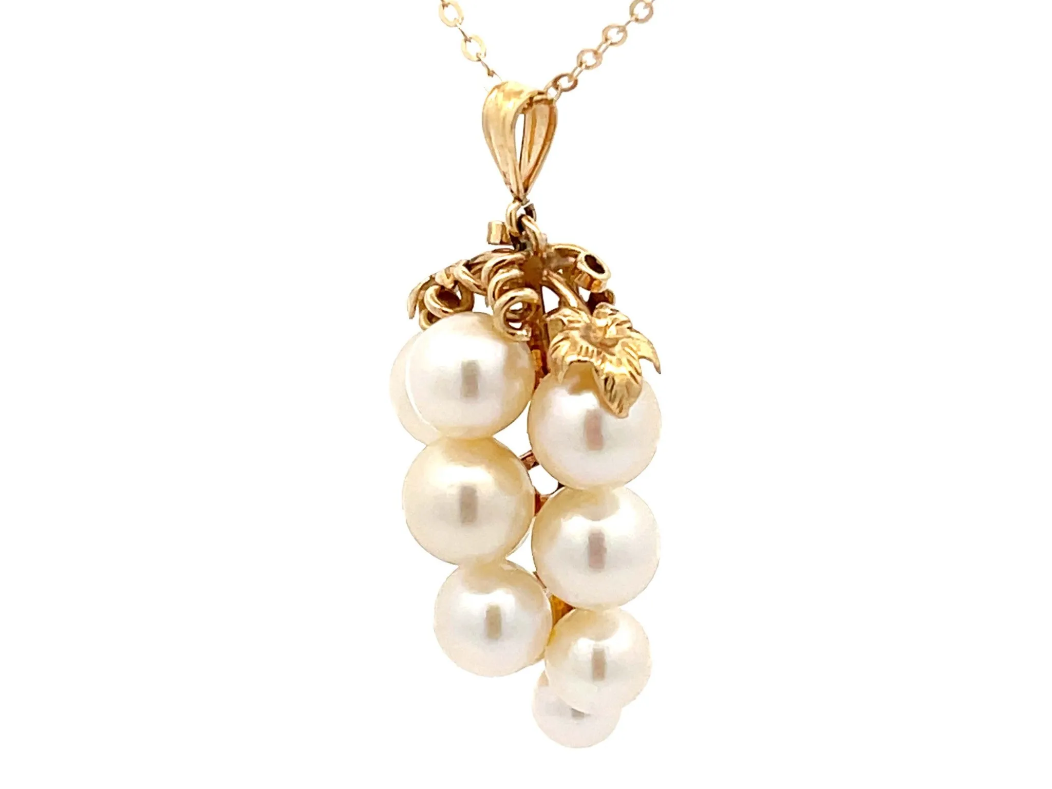 Mings Hawaii Pearl and Leaf Pendant in 14k Yellow Gold with Chain
