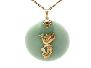 Mings Hawaii Round Jade Phoenix Pendant 14k Yellow Gold