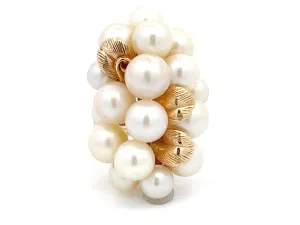 Mings Large Akoya Pearl Leaf Ring in 14k Yellow Gold