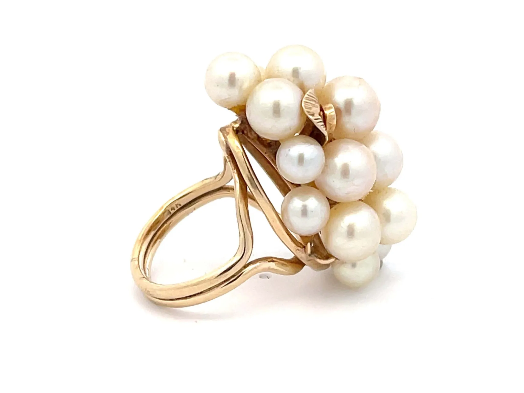 Mings Large Akoya Pearl Leaf Ring in 14k Yellow Gold