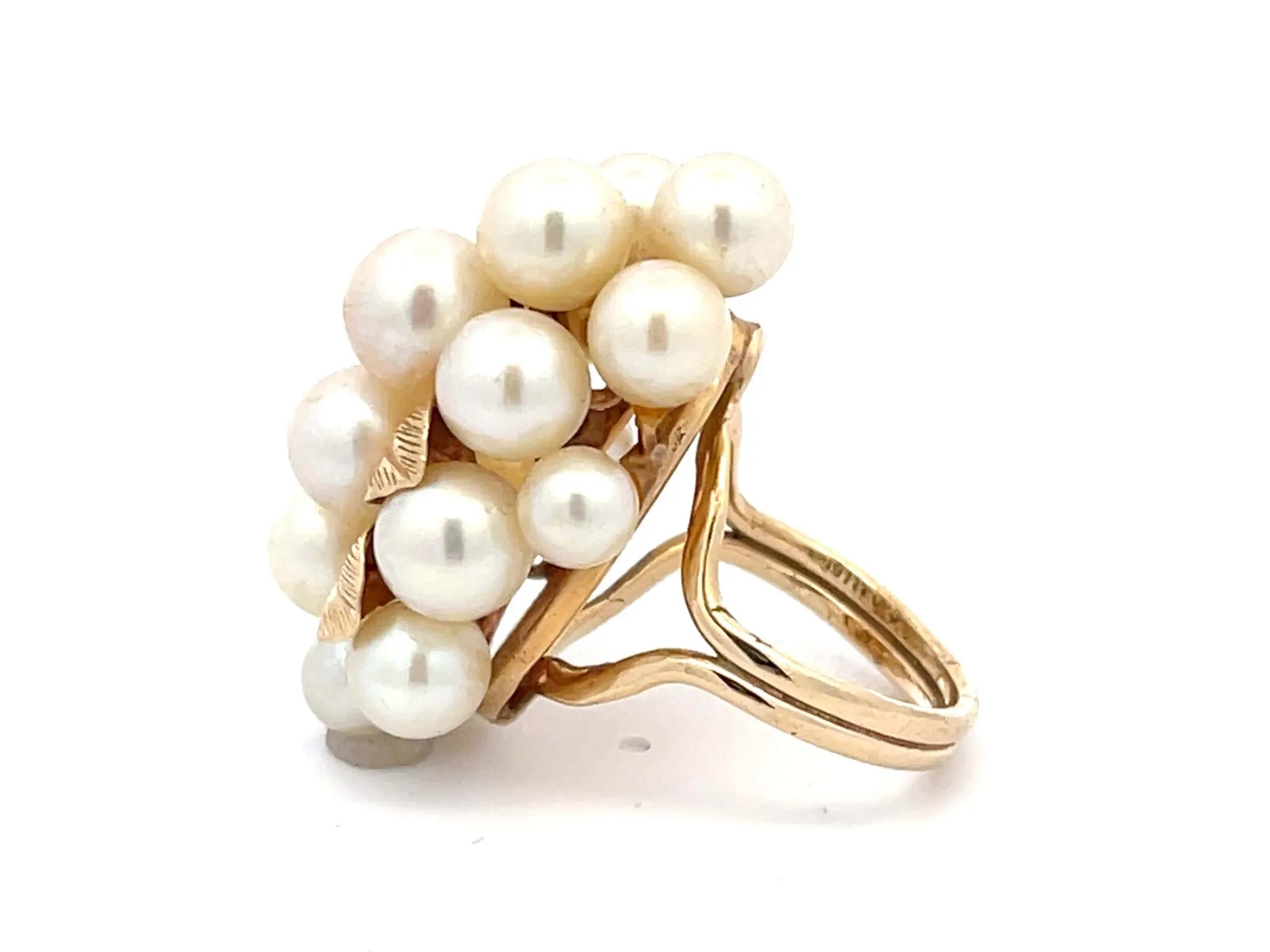 Mings Large Akoya Pearl Leaf Ring in 14k Yellow Gold