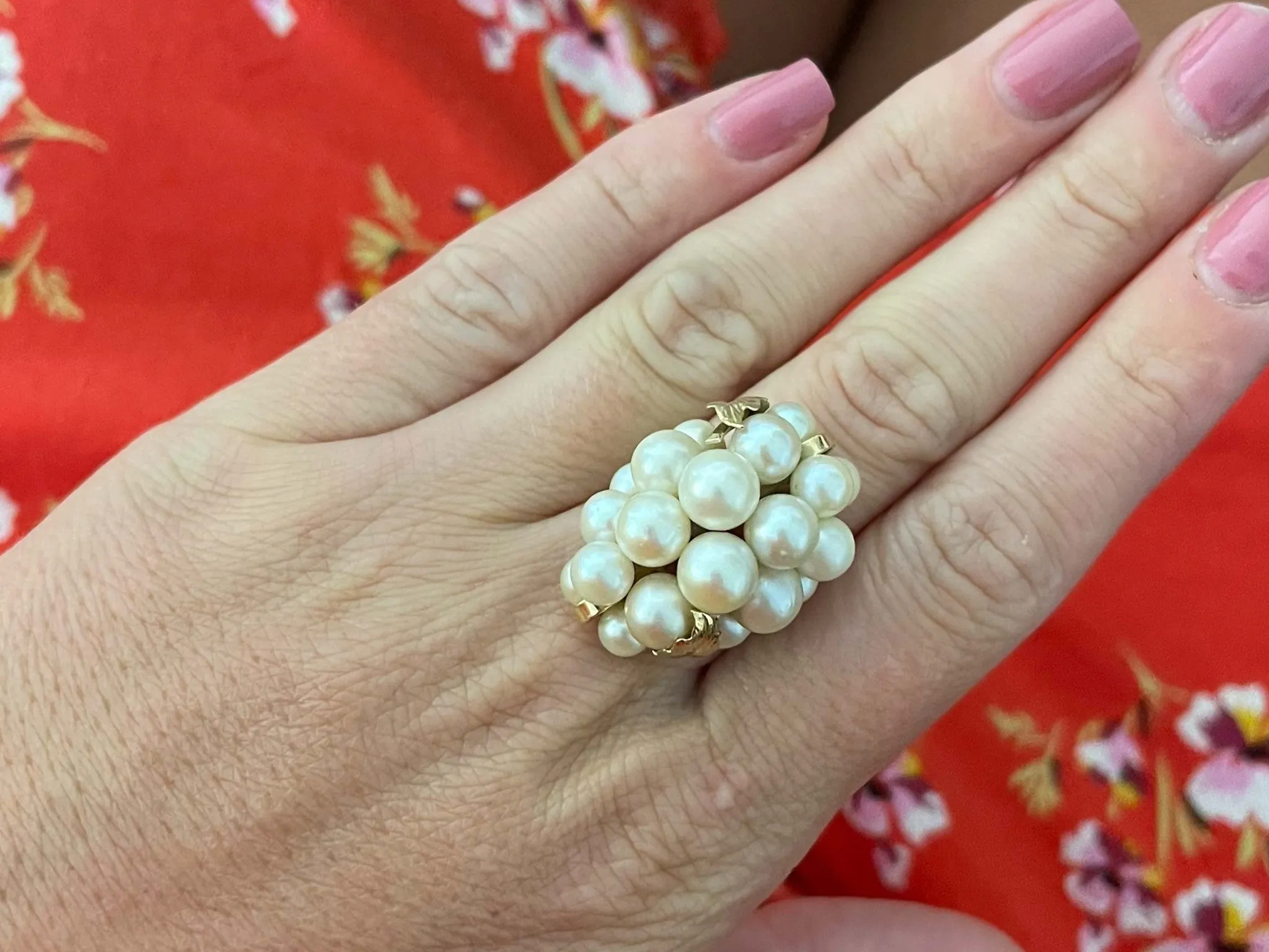 Mings Large Akoya Pearl Leaf Ring in 14k Yellow Gold