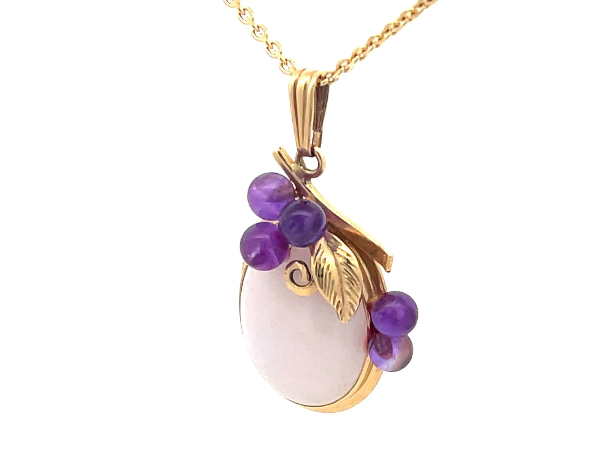 Mings Lavender Jade and Purple Amethyst Necklace in 14k Yellow Gold