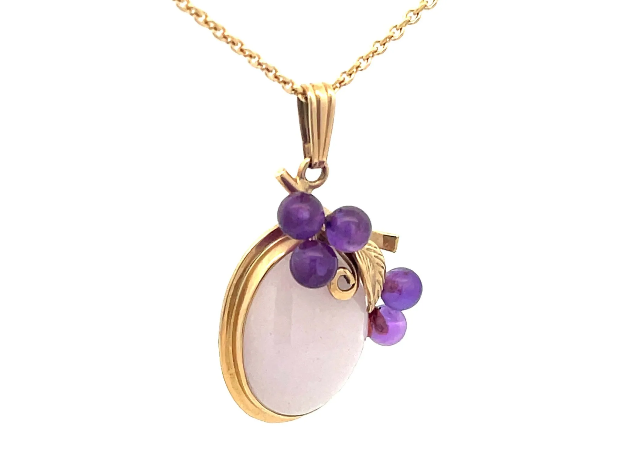 Mings Lavender Jade and Purple Amethyst Necklace in 14k Yellow Gold