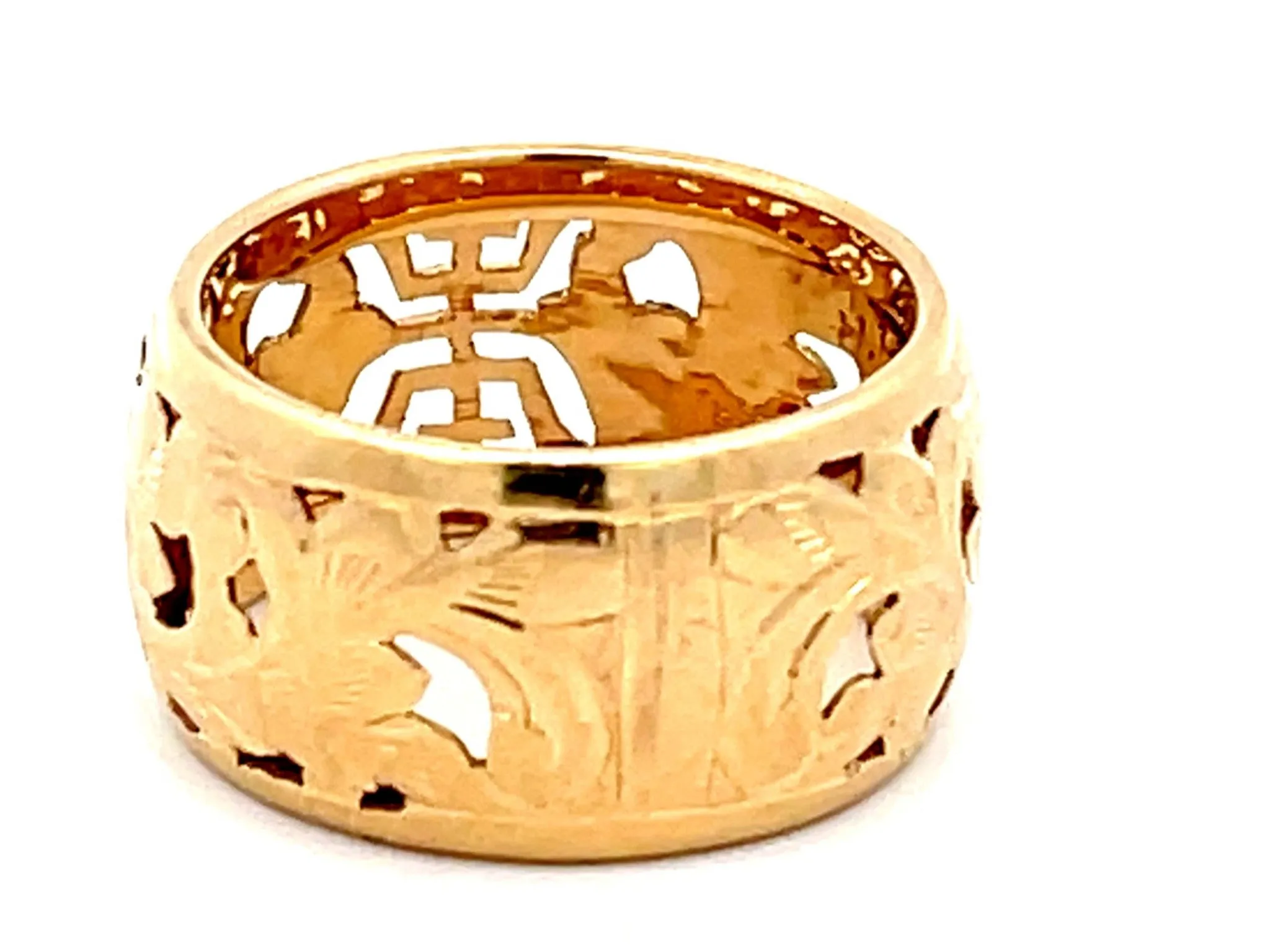 Mings Longevity Cutout Band Ring Solid Yellow Gold