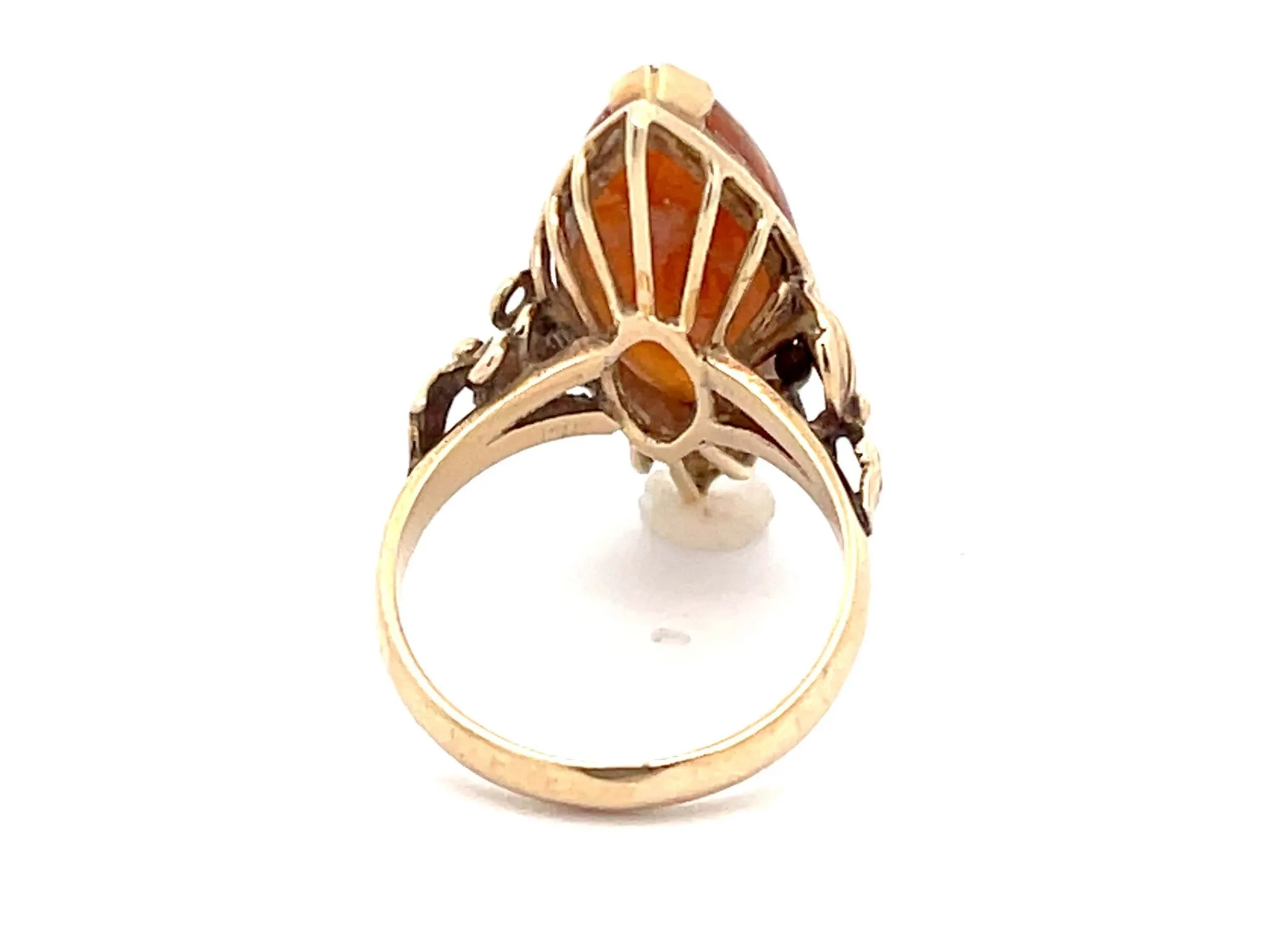 Mings Marquis Red Jade Ring in 14k Yellow Gold