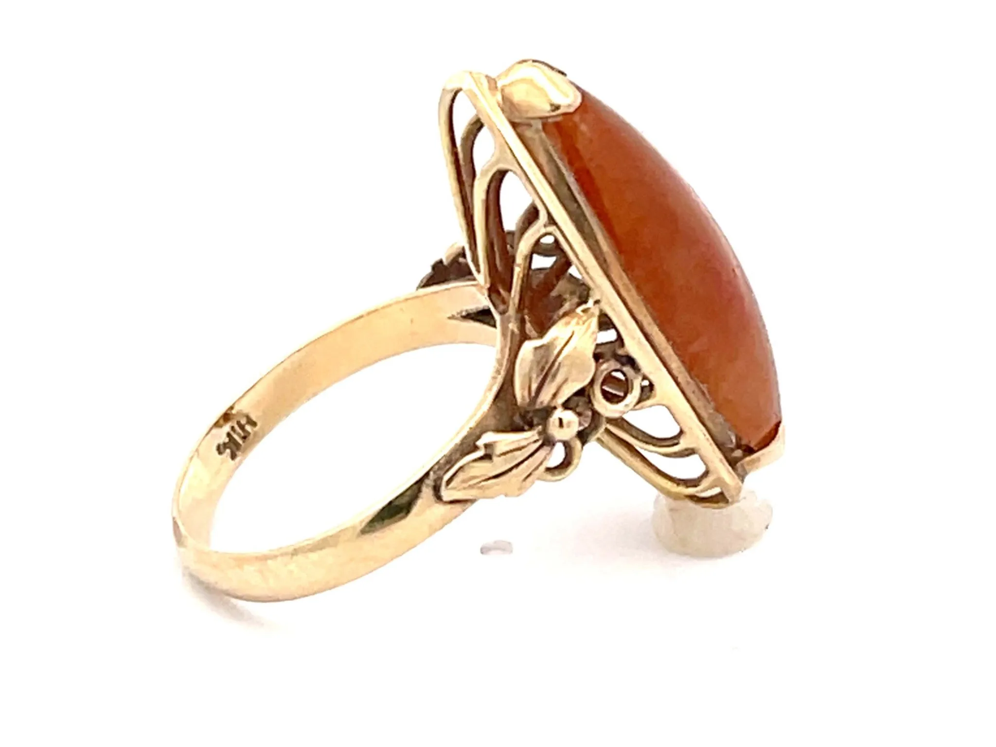 Mings Marquis Red Jade Ring in 14k Yellow Gold