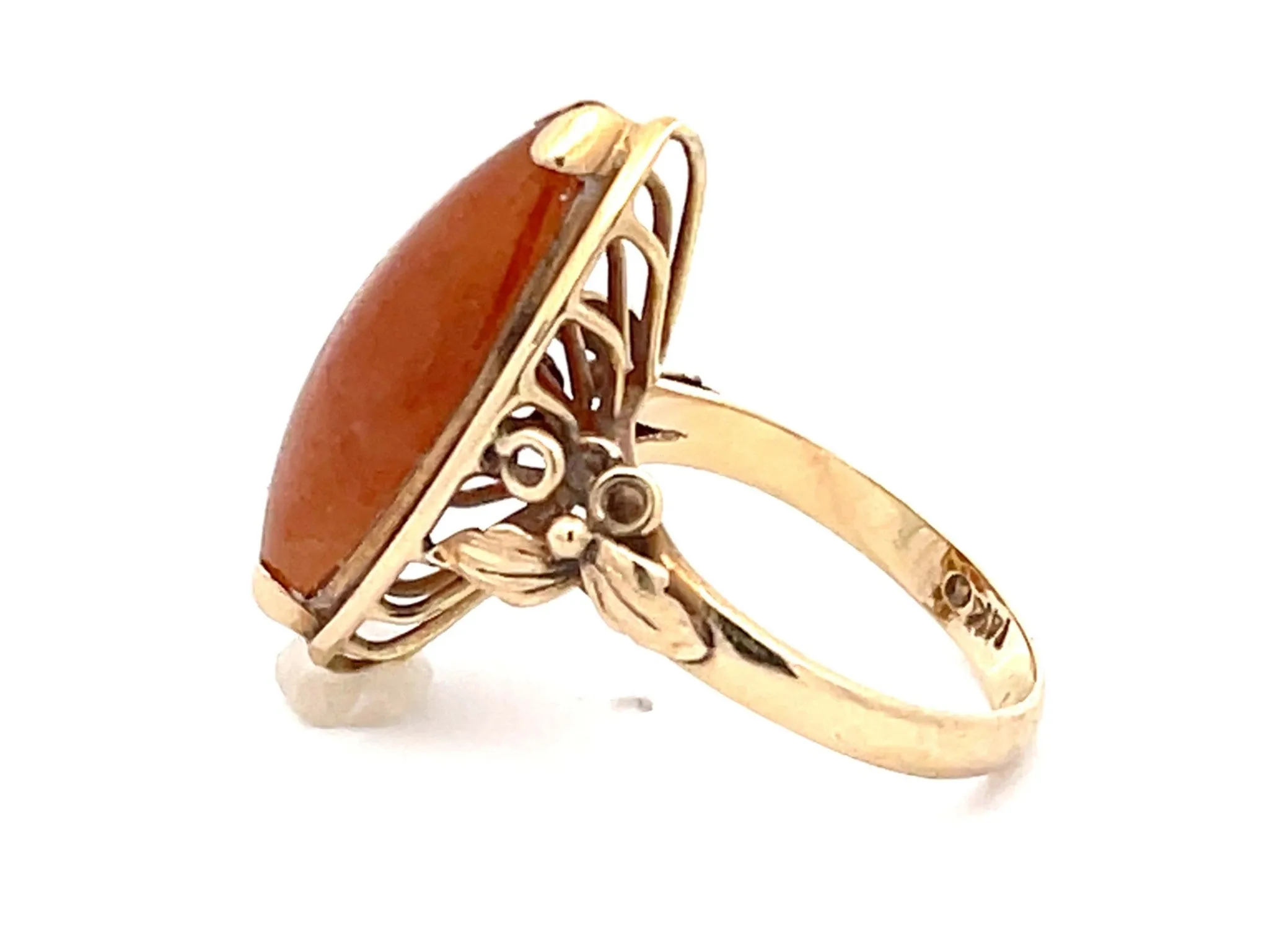 Mings Marquis Red Jade Ring in 14k Yellow Gold