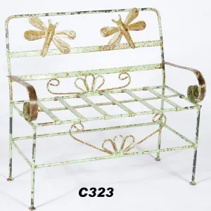 Miniature Small Iron Bench with Dragonflies decorative plants  