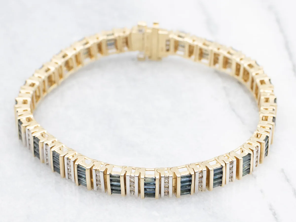 Modern Sapphire and Diamond Gemstone Link Bracelet