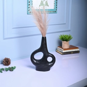 Modern Black Ceramic Vase dried green plant  