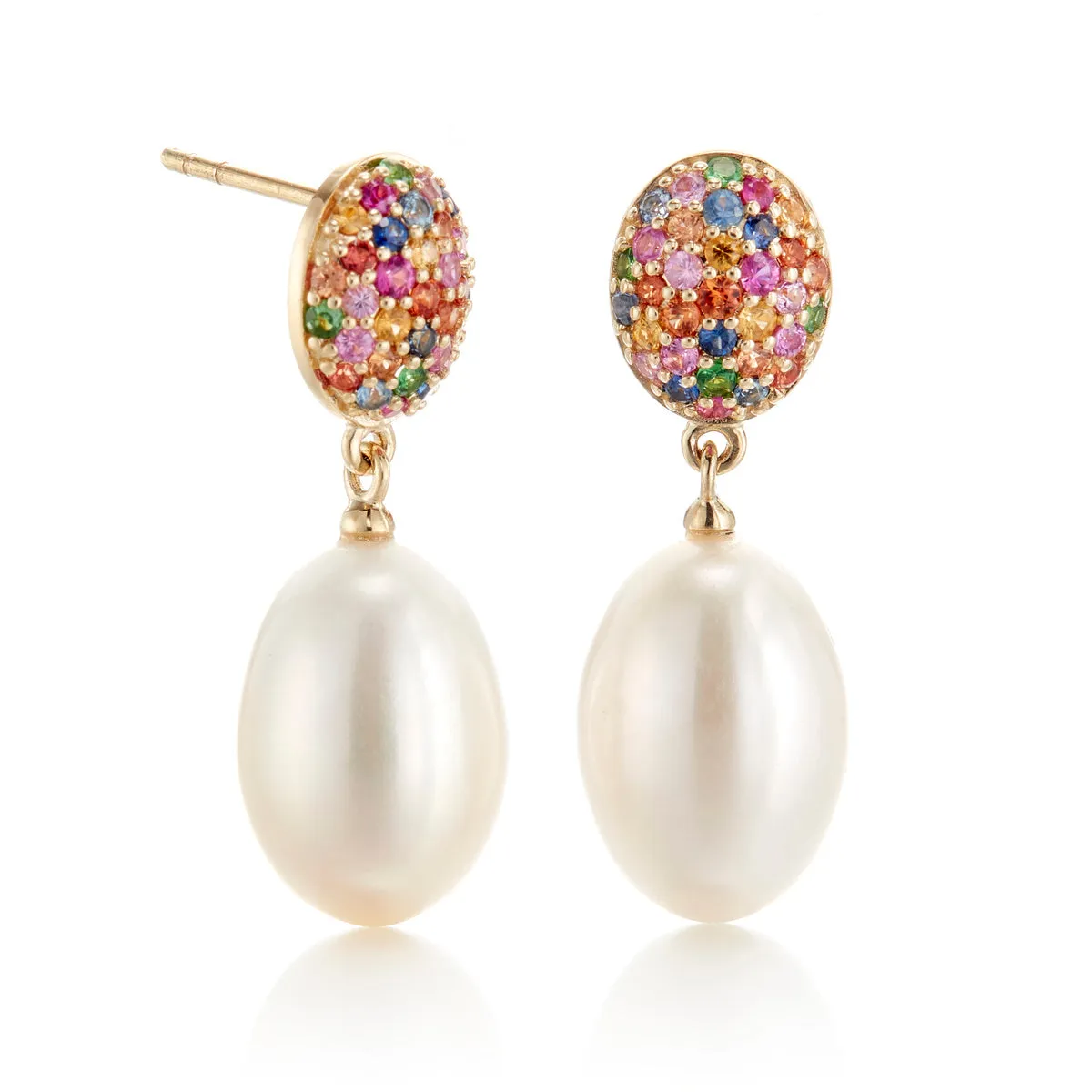 Multi-Color Sapphire & Pearl Drop Earrings