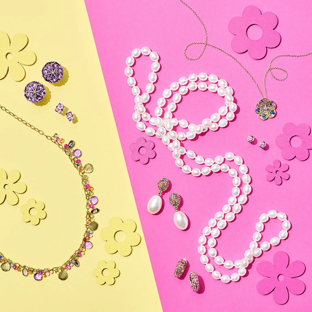 Multi-Color Sapphire & Pearl Drop Earrings