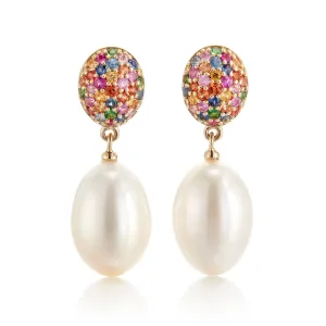 Multi-Color Sapphire & Pearl Drop Earrings