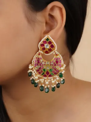 Multicolor Gold Plated Thappa Jadau Kundan Earrings - TJ-E72M