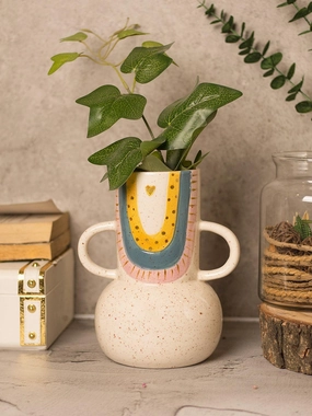 Multicolor Ceramic Vase - Antique Design, Flower Holder dried green plant  