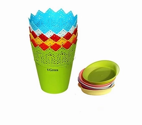 Multicolour Garden Flora Table Top Planter With Trays (Set of 6) desktop planter  