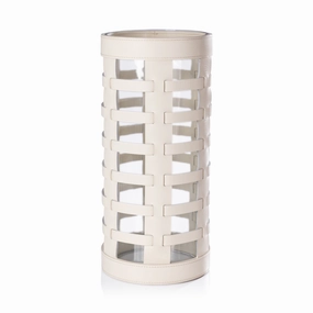 Nappa - Woven Leather Glass Vase / Hurricane Cream mini ornamental plant  