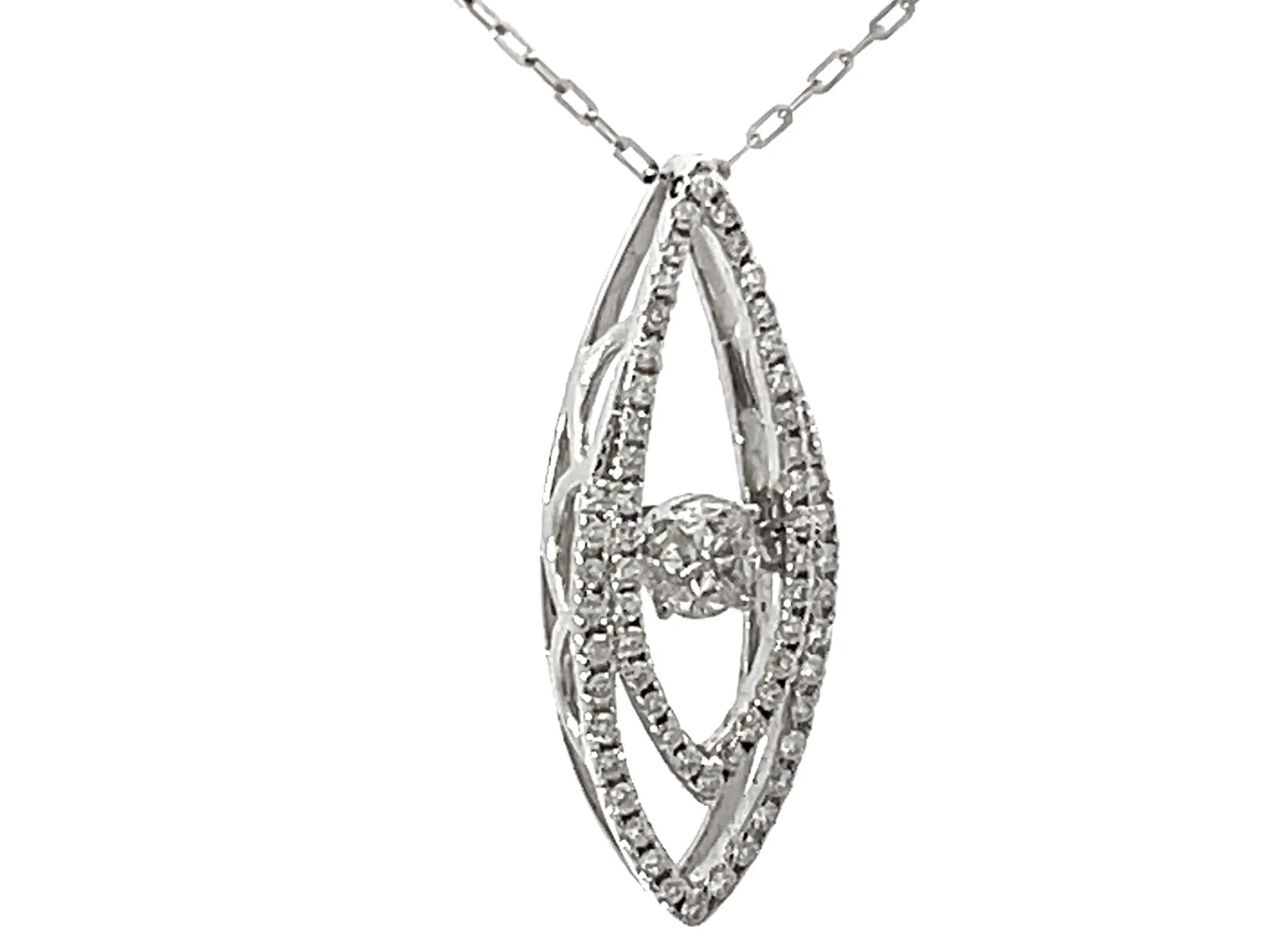 Navette Double Diamond Halo Piecut Diamond Center Pendant 18k White Gold
