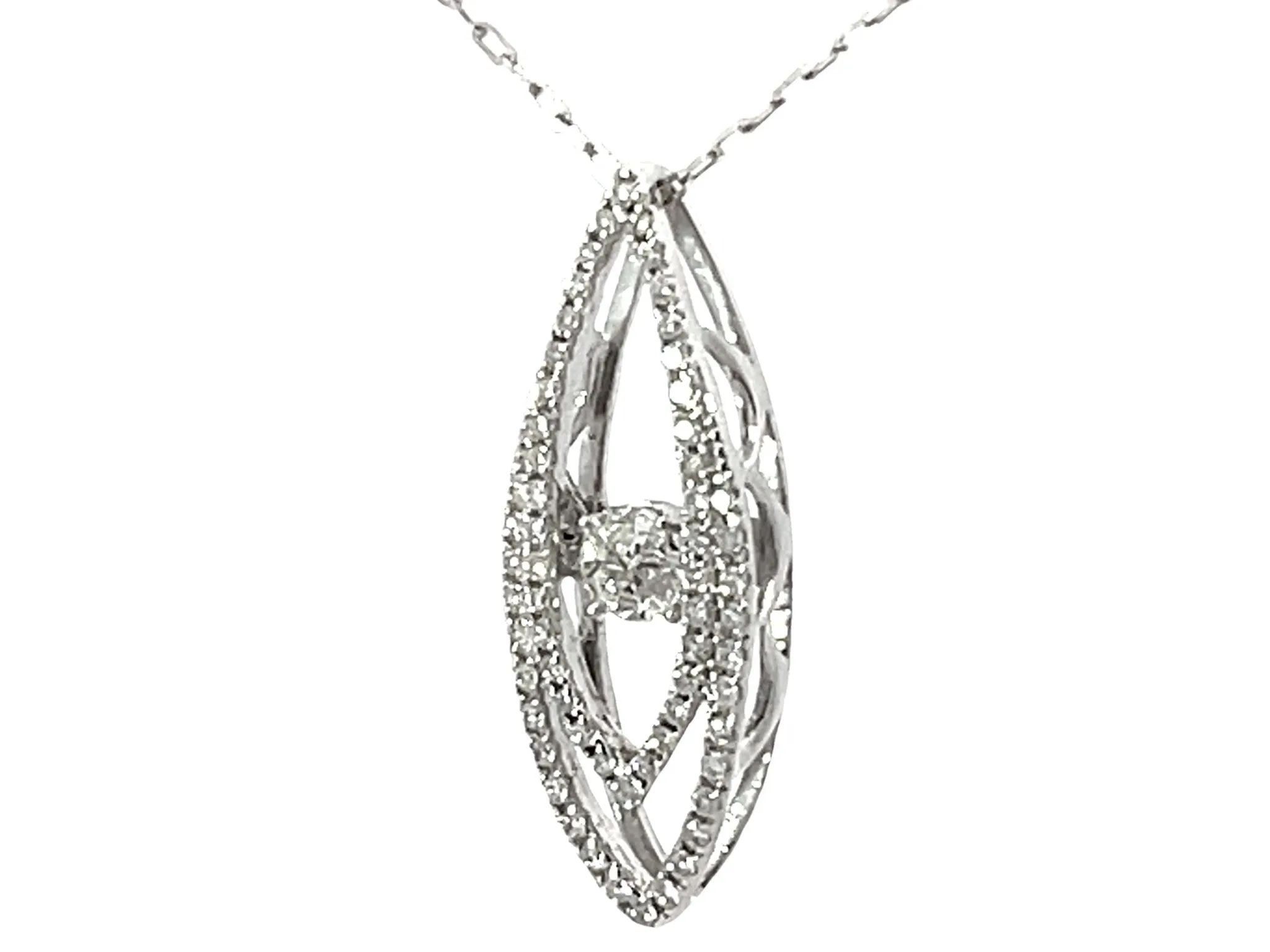 Navette Double Diamond Halo Piecut Diamond Center Pendant 18k White Gold