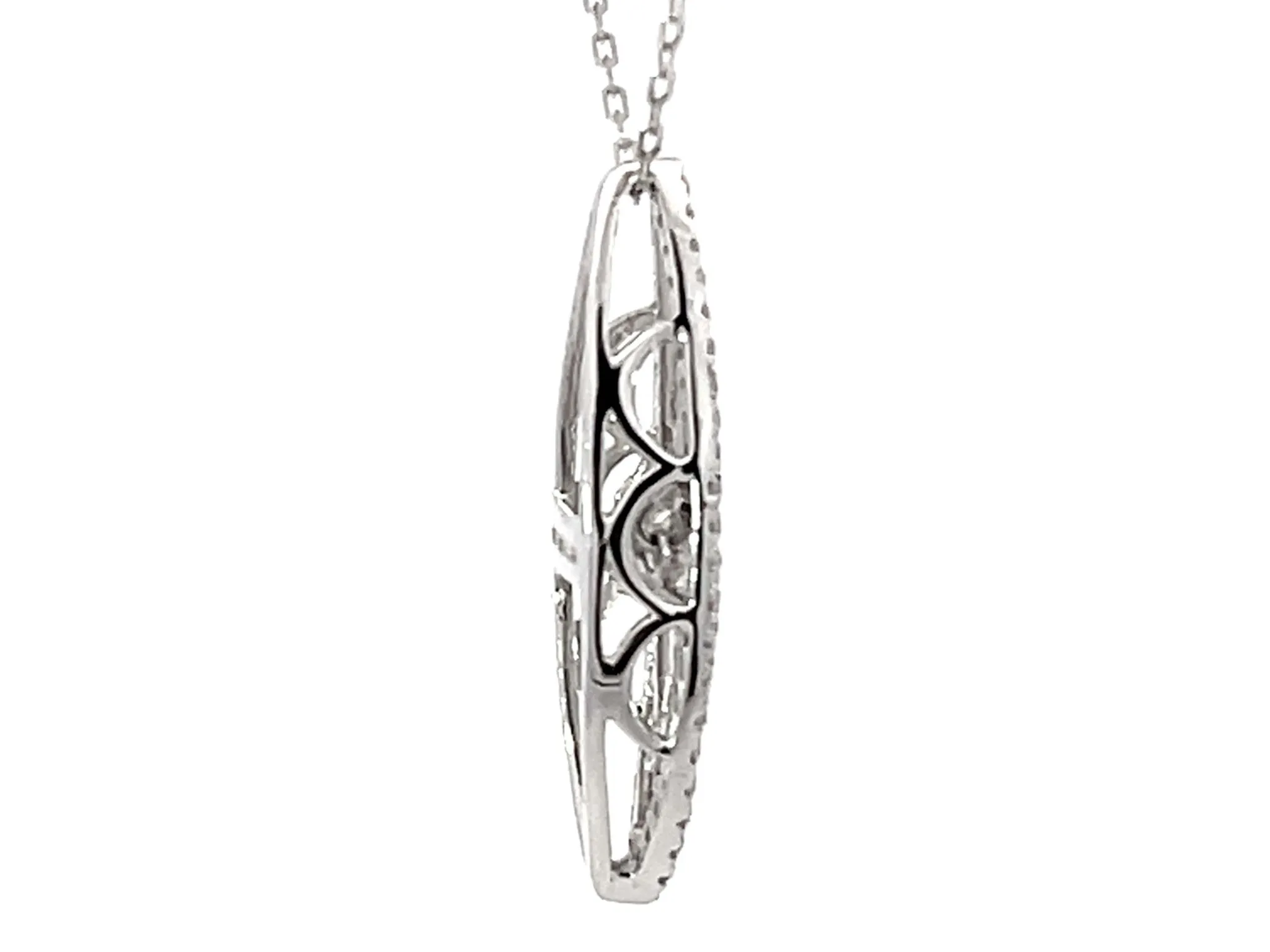 Navette Double Diamond Halo Piecut Diamond Center Pendant 18k White Gold