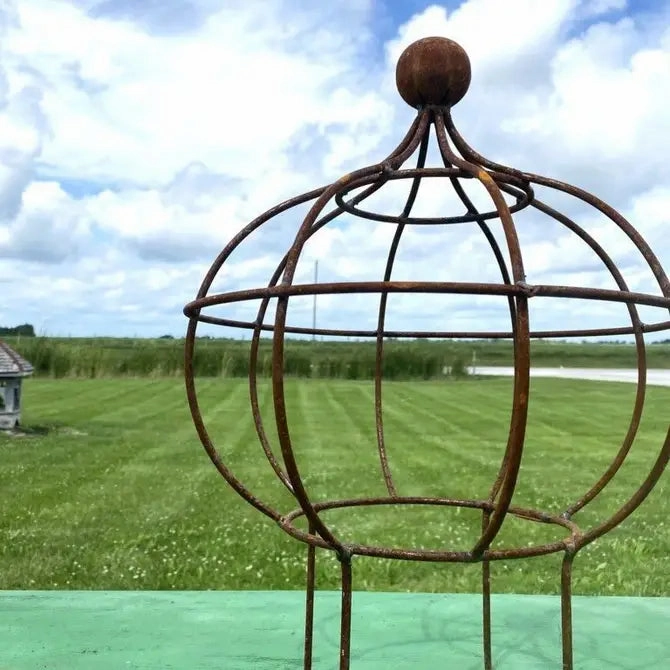 Nice Wrought Iron Fat Bob with Ball Top Topiary with Stakes