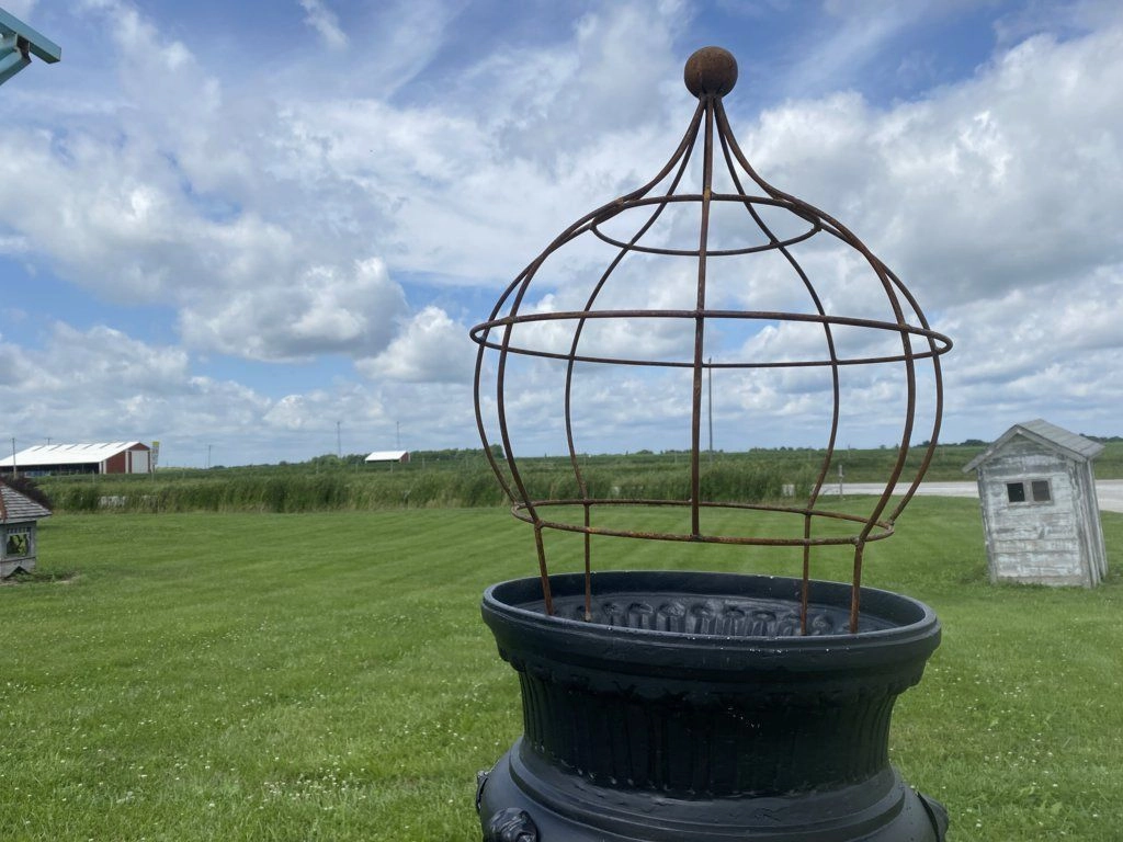 Nice Wrought Iron Fat Bob with Ball Top Topiary with Stakes