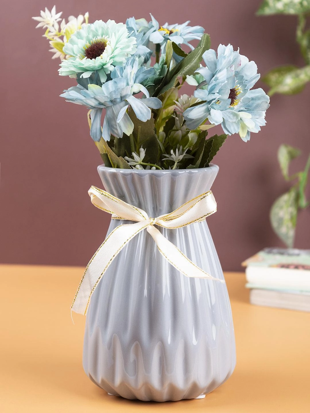 Nordic Vase, Grey, Ceramic dried green plant  