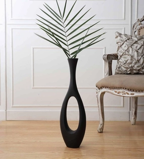 Oblong Raw Black Finish (Large) Aluminium Floor Vase, outdoor greenery  