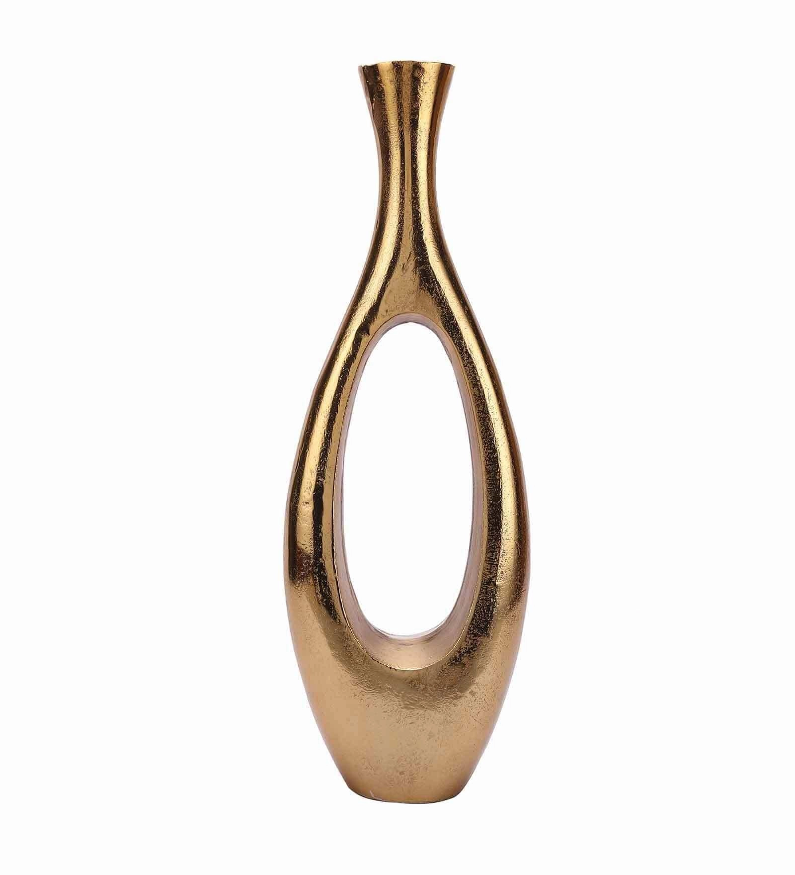 Oblong Raw Gold Tone (Small) Aluminium Floor Vase,