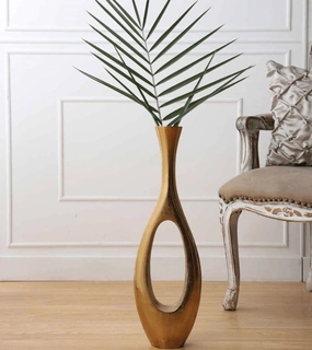 Oblong Raw Gold Tone (Small) Aluminium Floor Vase, outdoor greenery  