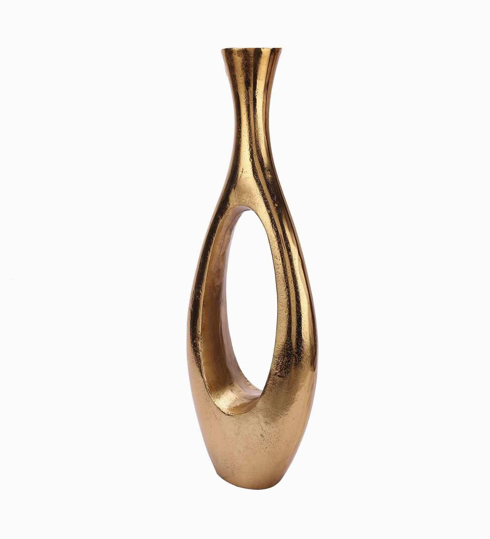 Oblong Raw Gold Tone (Small) Aluminium Floor Vase,