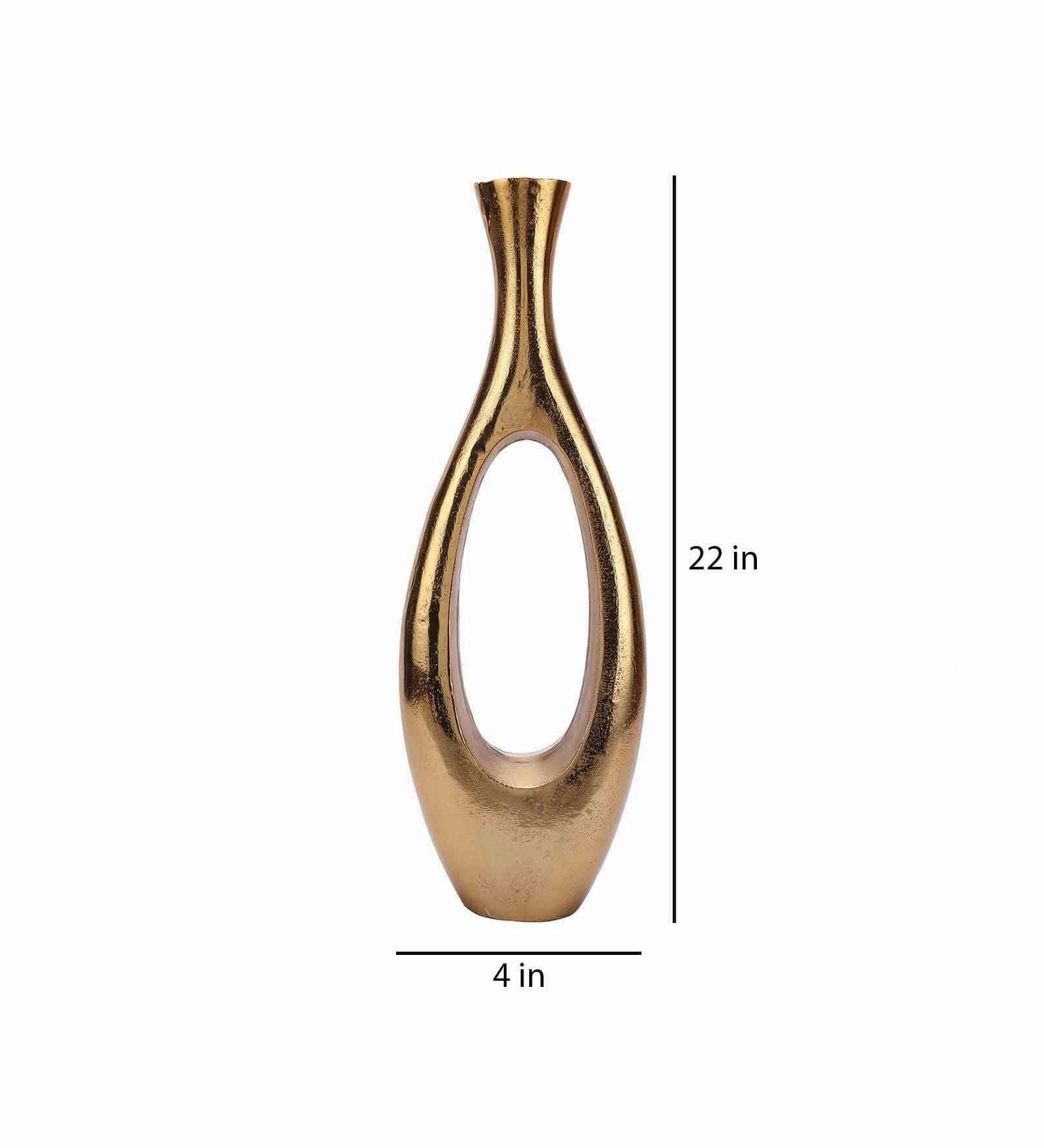 Oblong Raw Gold Tone (Small) Aluminium Floor Vase,